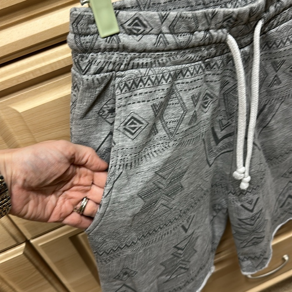 Gray Patterned Drawstring Shorts - Picture 2 of 4